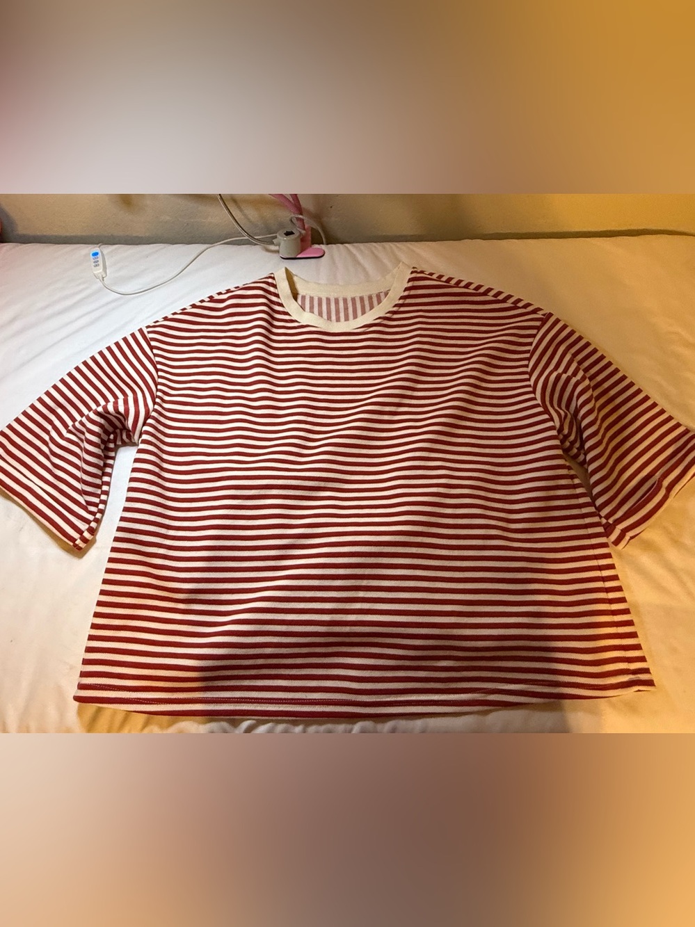 Women’s Red and White Striped Crewneck Blouse